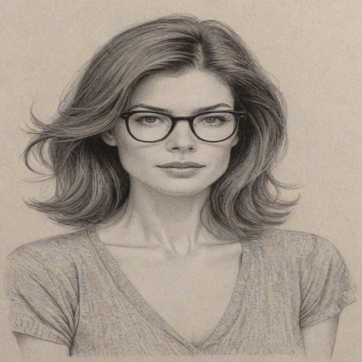 Radiant Lara Flynn Boyle, pencil sketch, portrait of Sublime woman 1979s in glasses, hair style beatnik, outline, clear lines, fine lines, 8k