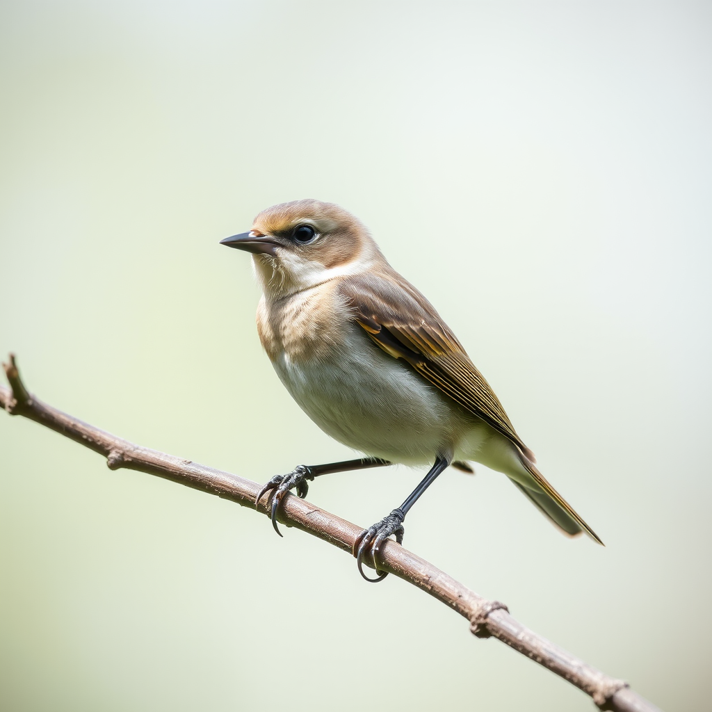 capture a clear close-up of a bird perched on a branch with a shallow depth of field, natural light, ISO 400, f/2.8 aperture, 1/250 second shutter speed, focus on the bird, DSLR camera, 85mm lens, slight vignette for emphasis on the subject, background softly blurred
