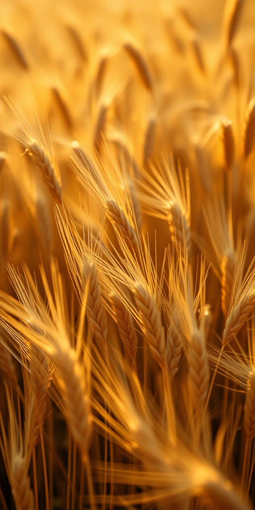 A close-up of golden wheat fields with sunlight filtering through, shallow depth of field, ISO 100, f/2.8 aperture, 50mm lens, shot with a DSLR camera for rich detail and warmth.
