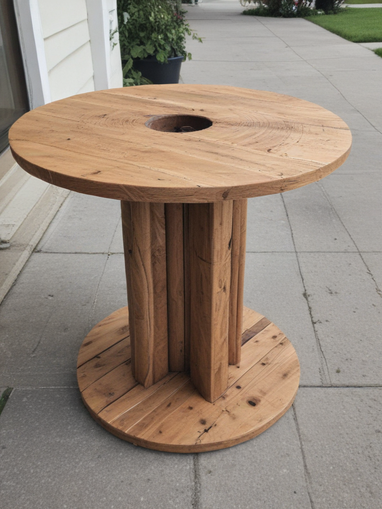 Spool Turned Posts a cable spool turned into a table