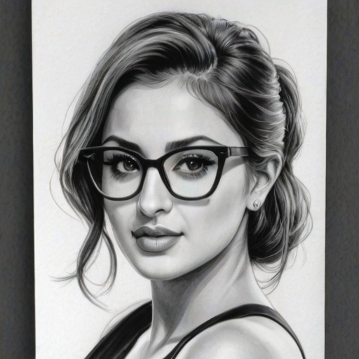 Exquisite Francia Raisa, pencil sketch, portrait of Alluring woman 1964s in glasses, hair style beatnik, outline, clear lines, fine lines, 8k