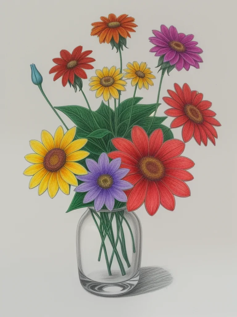 colored flowers drawing