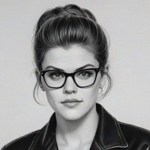Delightful Lindsey Shaw, pencil sketch, portrait of Exquisite woman 1957s in glasses, hair style beatnik, outline, clear lines, fine lines, 8k