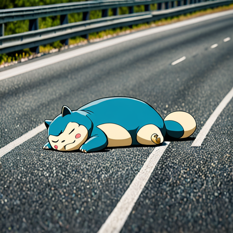 Snorlax sleeping on highway