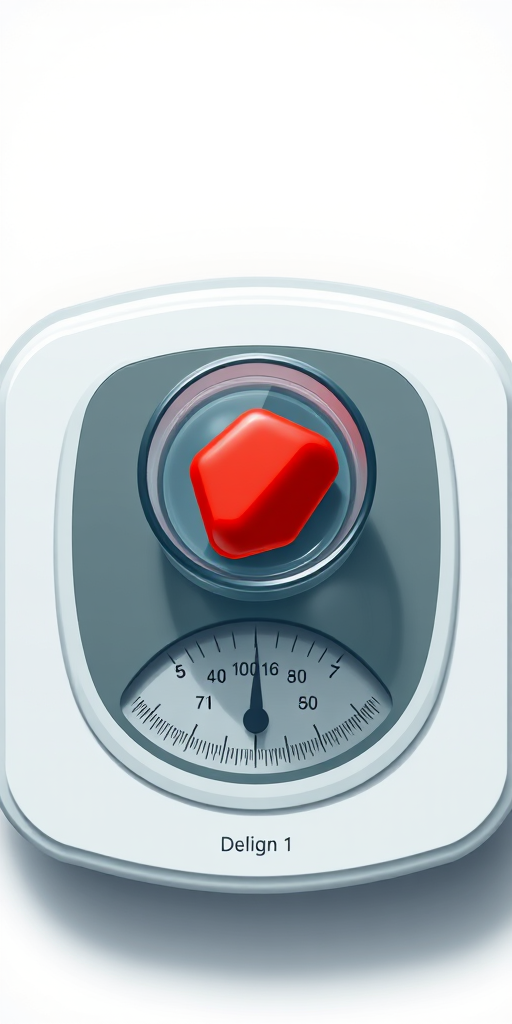 create a digital illustration of a weighing scale with a circular container holding a red object on it, use a 50mm lens, f/8 aperture, ISO 100, soft lighting, top-down view, vector style, high resolution