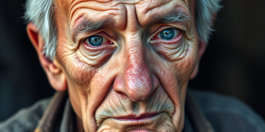 portrait of an elderly man with deep wrinkles and striking features, soft watercolor style, high resolution, 50mm lens, f/1.8 aperture, natural light, shallow depth of field, Canon EOS R5