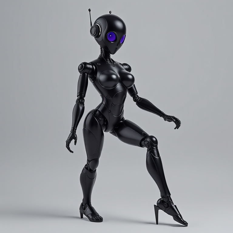 black robot , sexy legs, robot legs, robot breasts