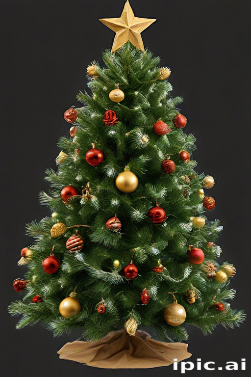 Beautifully Decorated Christmas Tree with Gold and Red Ornaments and Star