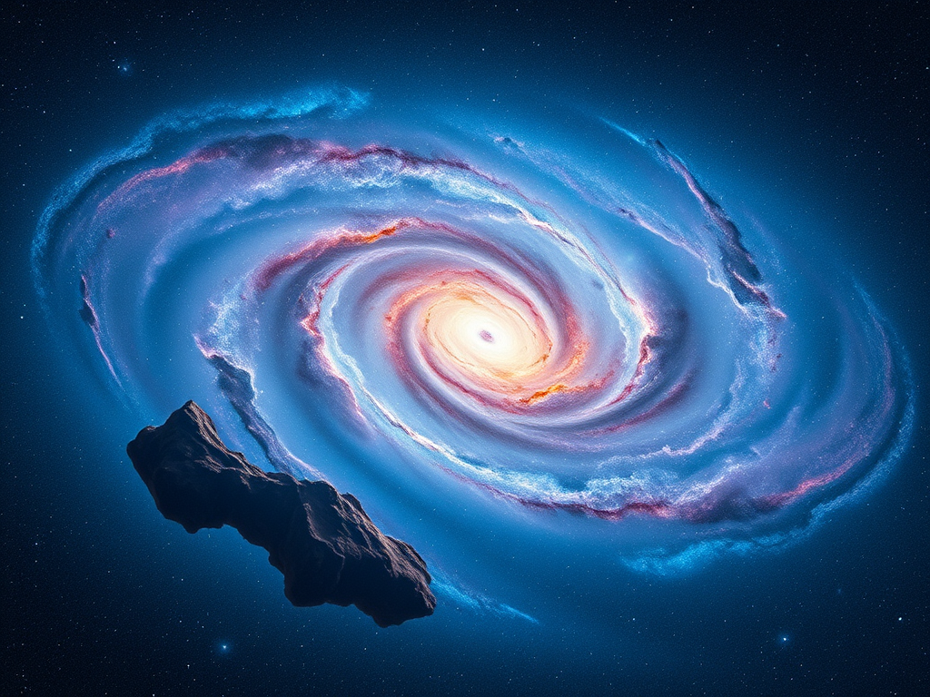 create a high-resolution image of a swirling galaxy with vibrant blues and pinks, shot with a Canon EOS R5 at f/2.8, 24mm, ISO 800, using a wide-angle lens, in a deep space environment with a focus on swirling cosmic details and starry background.
