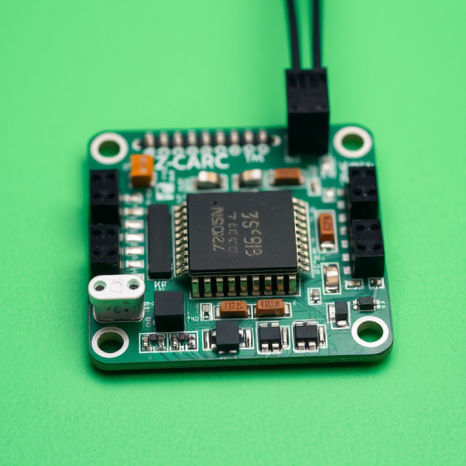 Regenerate an image of a ZX-MOTOR298 motor driver board on a green background, using a DSLR camera with a macro lens, aperture set to f/2.8, ISO 100, focus on intricate details, and a well-lit environment for enhanced clarity.