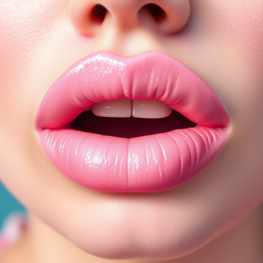 Whimsical "Cotton Candy" lips painted in a soft, pastel pink with a frosted finish, evoking the sweetness of carnival treats