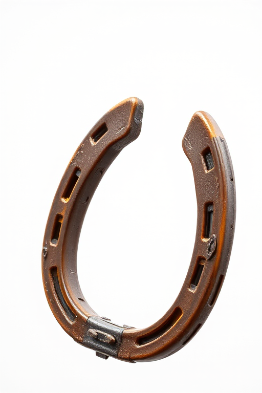 Generate a high-quality image of a brown horseshoe on a transparent background with a focal length of 50mm, aperture f/2.8, and a DSLR camera.