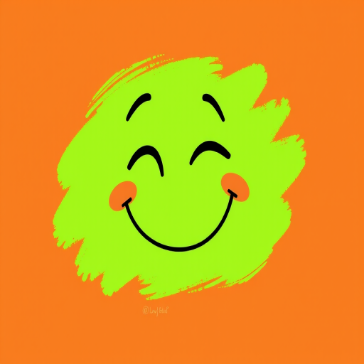 Create a vibrant digital illustration of a winking smiley face with a green color on a solid brown background, using a Canon EOS R5 with a 50mm lens at f/1.8, ISO 100, in soft natural lighting for enhanced clarity and vivid colors.