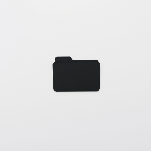 Create a high-resolution image of a simple black folder icon on a light gray background, shot with a DSLR camera at f/2.8 aperture, 50mm focal length, ISO 100, using a flat lay view and natural lighting for enhanced clarity and detail.
