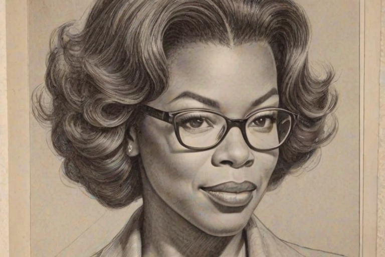 Enchanting Lorraine Toussaint, pencil sketch, portrait of Fascinating woman 1956s in glasses, hair style beatnik, outline, clear lines, fine lines, 8k