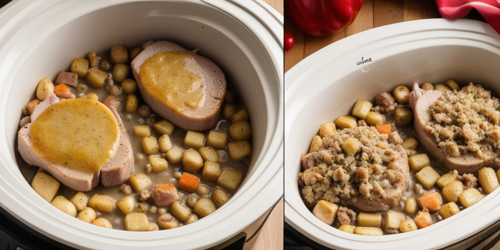 pork chops and stuffing in crock pot