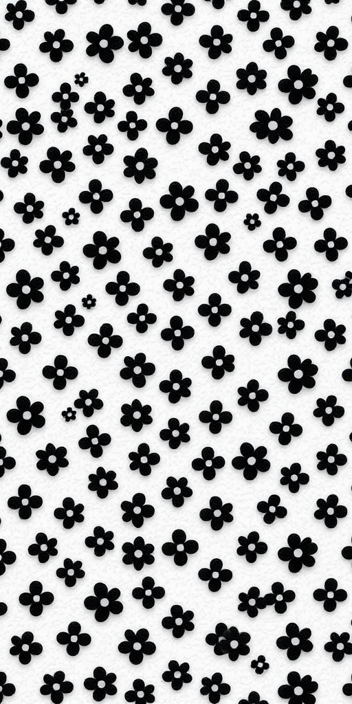 Regenerate a high-resolution seamless pattern of small black floral shapes on a white background, shot with a Canon EOS R5 at f/8, ISO 100, 50mm lens, using macro photography for detailed texture and symmetry.