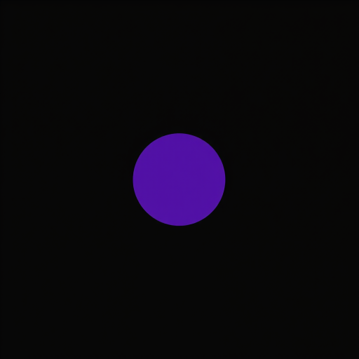 Create an abstract image featuring a large purple circle on a plain black background using a DSLR camera with a 50mm lens set to f/1.8, ISO 200, and a shutter speed of 1/100s, shot from a frontal view with natural lighting for enhanced clarity and quality.