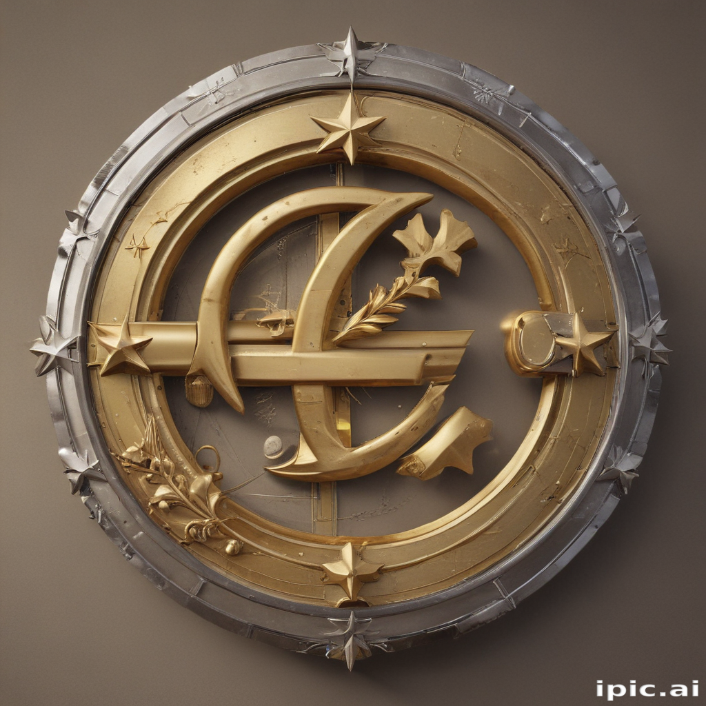Golden and Silver Emblem Featuring Crescent Moon and Decorative Elements