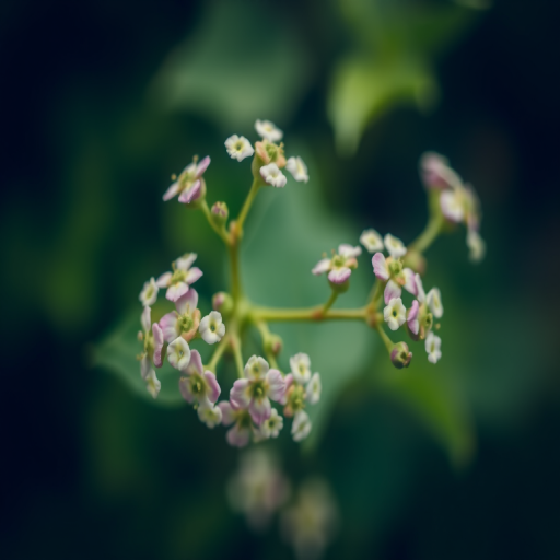Close-up of ivy flowers on a green blurred background, use a macro lens, aperture f/2.8, ISO 200, shutter speed 1/500s, natural light, focus on flower details, soft bokeh effect, taken with a DSLR camera.