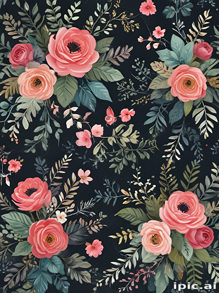 Elegant Floral Pattern Featuring Vibrant Roses and Lush Greenery on ...