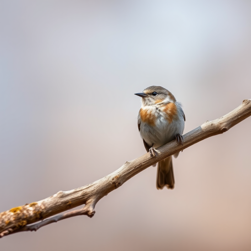 A perched bird on a weathered branch with a softly blurred background, captured in high resolution with a DSLR camera, 85mm lens, f/2.8 aperture, ISO 200, 1/500 sec shutter speed, natural light for enhanced detail and contrast.