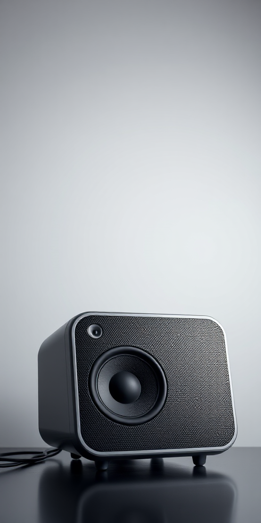 A high-resolution image of a modern speaker with a sleek design, shot in soft, diffused lighting using a DSLR camera set to f/2.8 aperture, ISO 100, 50mm lens, in a studio setting with a shallow depth of field.