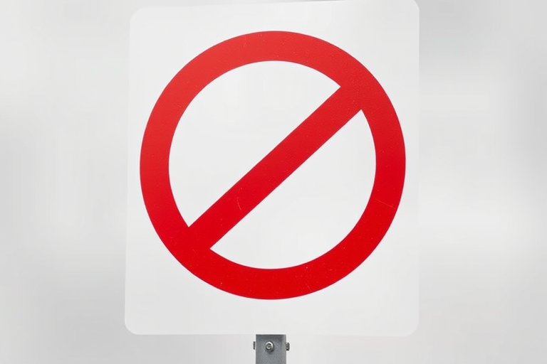 Create an image of a red prohibition sign with a transparent background, captured using a DSLR camera with a 50mm lens, aperture set to f/2.8, ISO 100, and a shallow depth of field to enhance the focus on the sign.