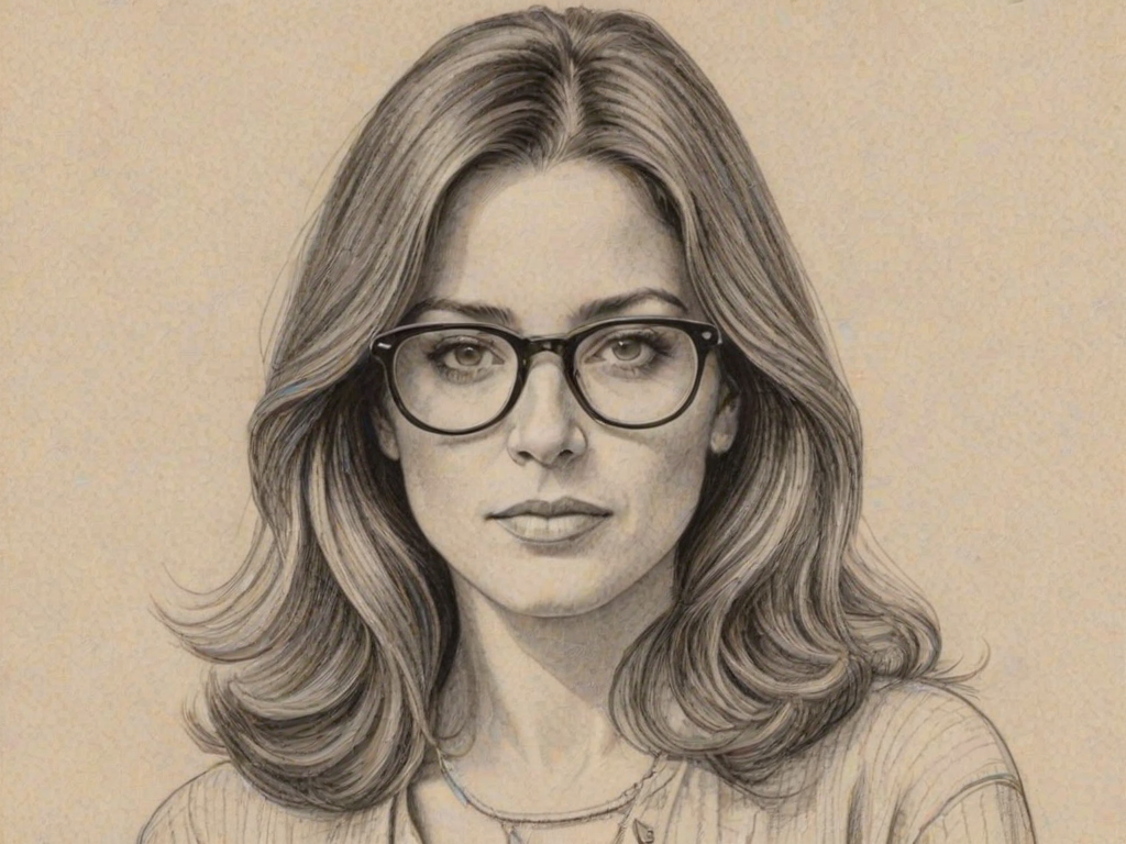 Sublime Lorraine Bracco, pencil sketch, portrait of Enticing woman 1976s in glasses, hair style beatnik, outline, clear lines, fine lines, 8k