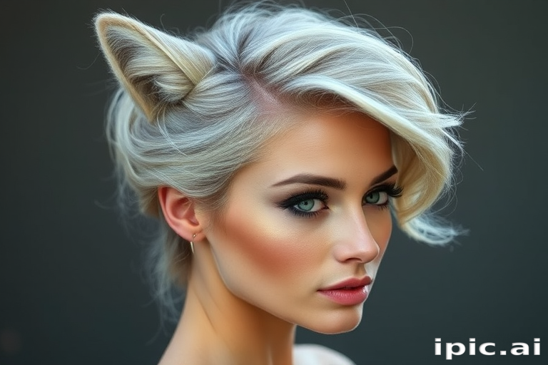 Graceful silver fox showcasing a sophisticated French twist with loose, face-framing tendrils and subtle highlights