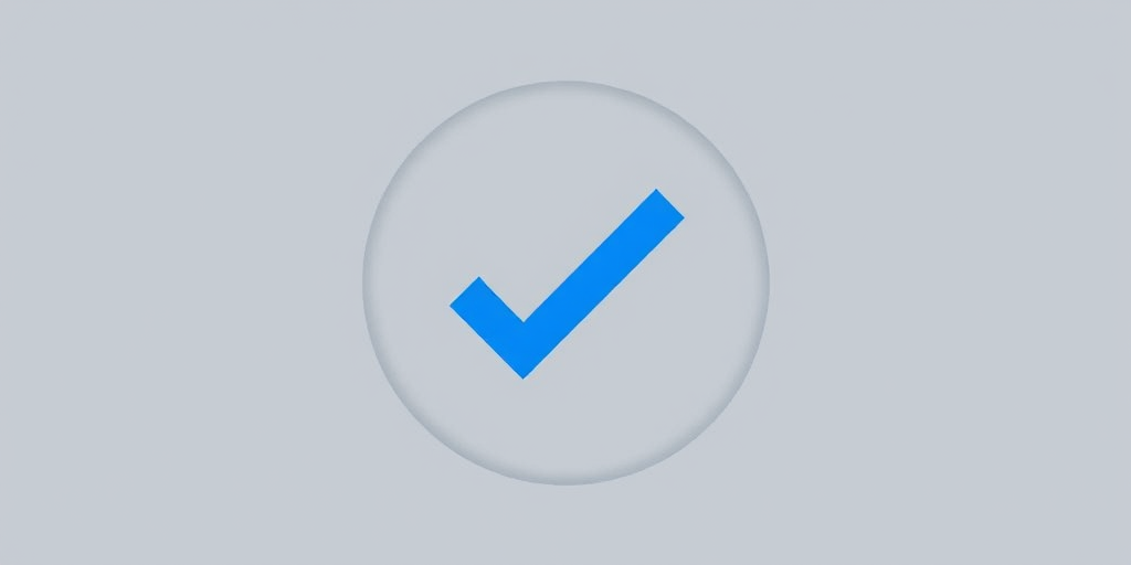 Create a high-resolution digital illustration of a blue checkmark icon inside a gray circle, using a 50mm lens at f/4 aperture, ISO 100, captured from a centered view with a soft-focus background, using a DSLR camera style for enhanced clarity and detail.