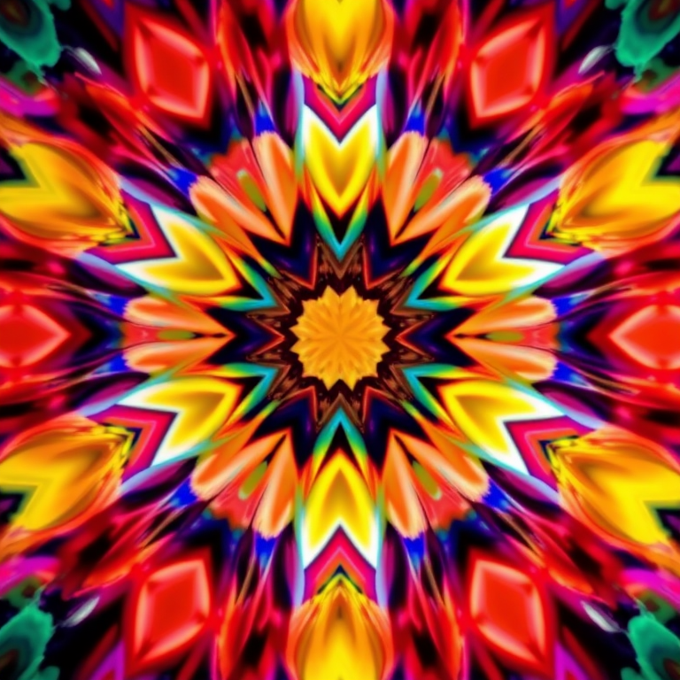 Generate a high-resolution abstract design with vibrant colors and shapes, using a DSLR camera at f/2.8 aperture, ISO 100, 1/60 sec shutter speed, shot from a top-down view, in macro style photography.