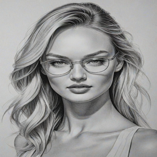 Wonderful Candice Swanepoel, pencil sketch, portrait of Radiant woman 1921s in glasses, hair style beatnik, outline, clear lines, fine lines, 8k