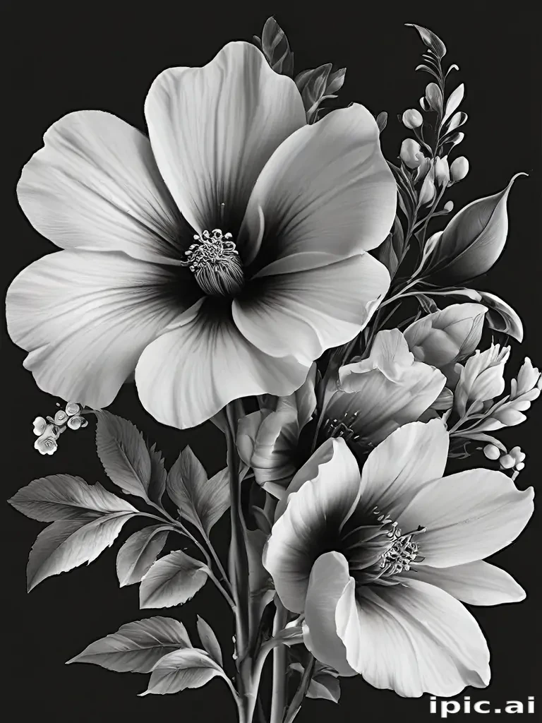 black and white flower png