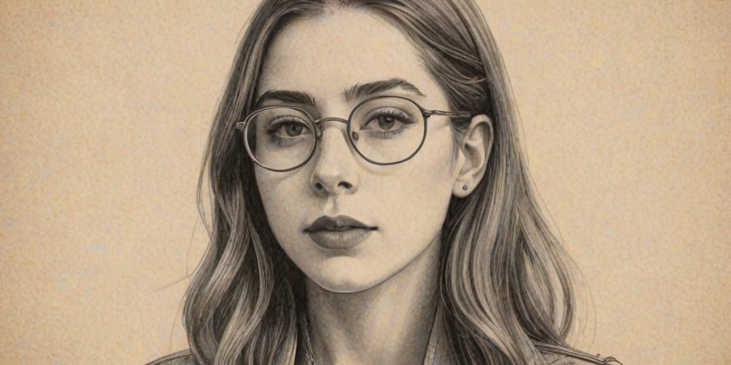 Elegant Alana Haim, pencil sketch, portrait of Superb woman 1921s in glasses, hair style beatnik, outline, clear lines, fine lines, 8k