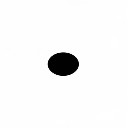 Create a high-resolution image of a perfectly circular black dot on a white background, shot with a DSLR camera at f/8 aperture, ISO 100, with a 50mm lens, using a top-down view and natural lighting to enhance clarity and contrast.