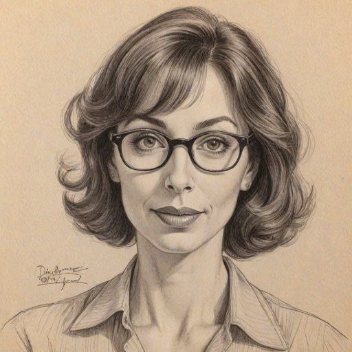 Enchanting Illeana Douglas, pencil sketch, portrait of Dazzling woman 1951s in glasses, hair style beatnik, outline, clear lines, fine lines, 8k