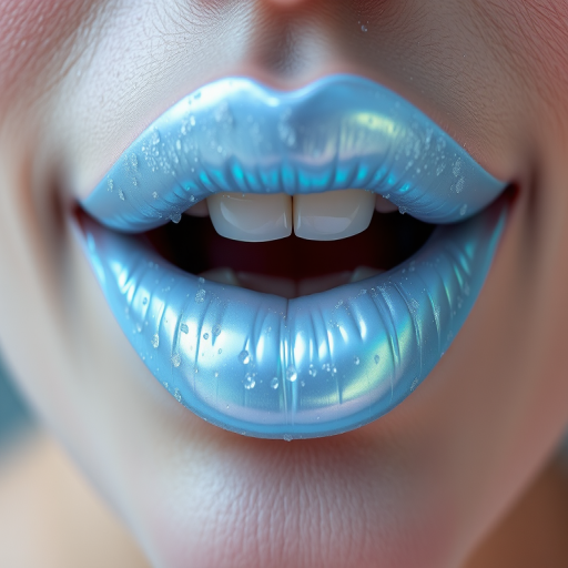 Ethereal Moonbeam Frost showcases iridescent pale blue lips with a frosted finish, evoking a mystical and otherworldly appearance ideal for avant-garde fashion shoots.