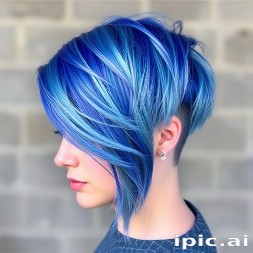 Edgy blue and silver undercut dubbed "Electric Frost" combines a closely cropped sides with long, swept-over top layers featuring a metallic sheen and icy highlights