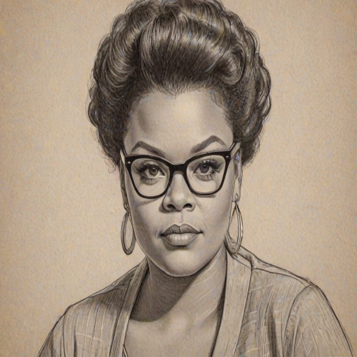 Pleasing Yvette Nicole Brown, pencil sketch, portrait of Lovely woman 1957s in glasses, hair style beatnik, outline, clear lines, fine lines, 8k