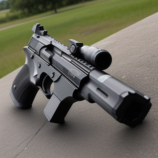A Close-Up View of a Tactical Handgun Set Against a Natural Background.