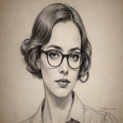 Exquisite Eden Espinosa, pencil sketch, portrait of Wonderful woman 1922s in glasses, hair style beatnik, outline, clear lines, fine lines, 8k