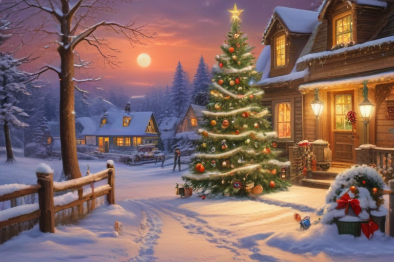 A Cozy Winter Scene Featuring a Beautifully Decorated Christmas Tree at ...