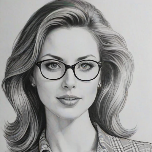 Alluring Eva Amurri, pencil sketch, portrait of Resplendent woman 1979s in glasses, hair style beatnik, outline, clear lines, fine lines, 8k