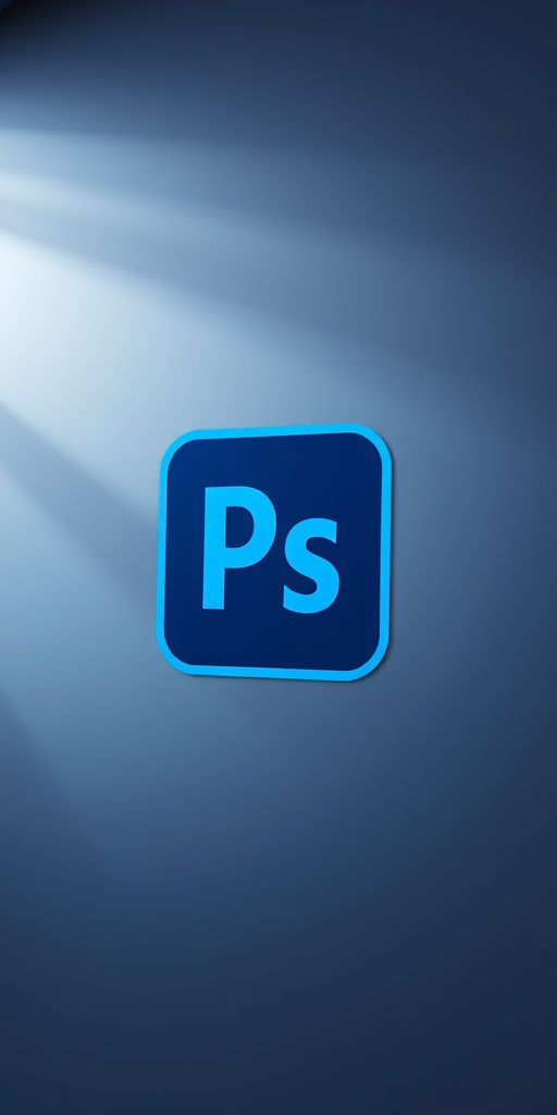 Create an image of a stylized logo representing Photoshop using a high-resolution DSLR camera, focal length of 50mm, aperture set to f/1.8, soft lighting from the top left, shot at an angle of 45 degrees with a shallow depth of field.