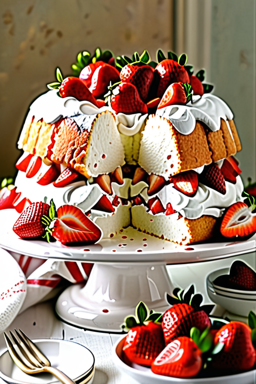 angel food cake with strawberries and whipped cream