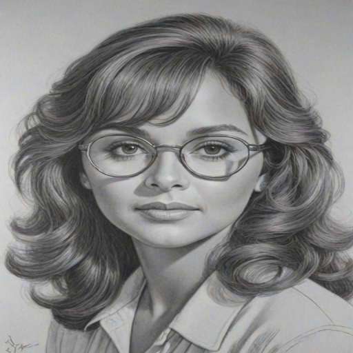 Exquisite Dawn Wells, pencil sketch, portrait of Lovely woman 1924s in glasses, hair style beatnik, outline, clear lines, fine lines, 8k
