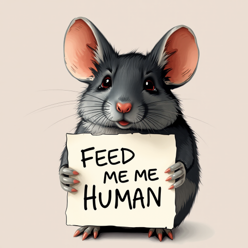 mouse holding a note which says "FEED ME HUMAN"