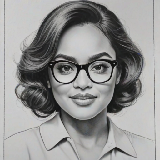 Dazzling Jessica Mauboy, pencil sketch, portrait of Dazzling woman 1956s in glasses, hair style beatnik, outline, clear lines, fine lines, 8k