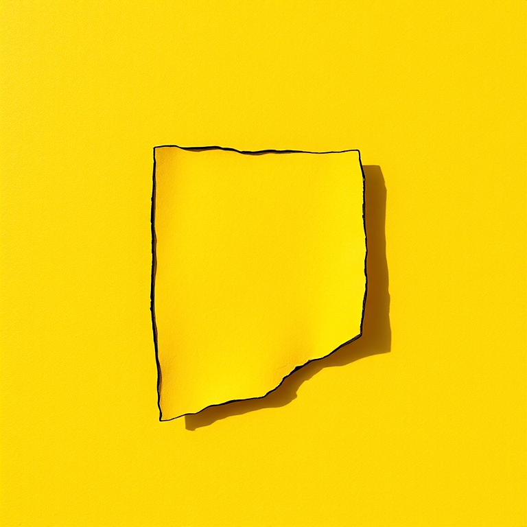 Generate a high-resolution image of an abstract shape similar to a piece of yellow paper with a black outline, shot with a Canon EOS R5 at f/8, ISO 100, with a 50mm lens in natural light for enhanced clarity and texture.